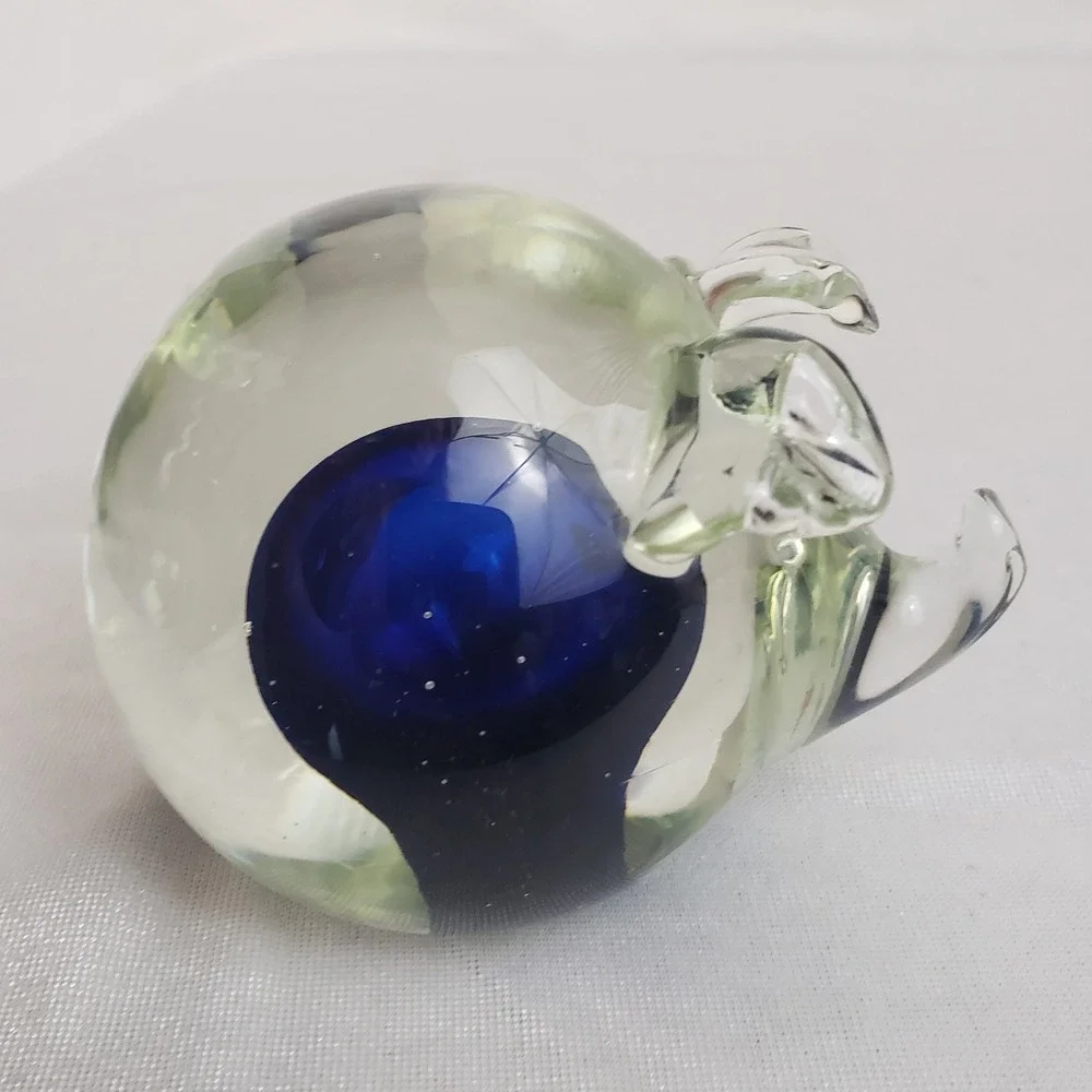 Art Glass Pig‎ Figurine Paperweight Cobalt Blue Interior Vintage Hand Blown